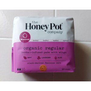 20 Ct The Honey Pot Company Organic Cotton Pads w/ Wings Liners Herbal Mint Aloe